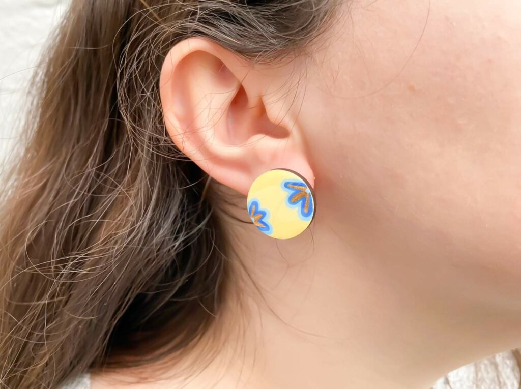 Blue Floral Pattern Stud Earrings
