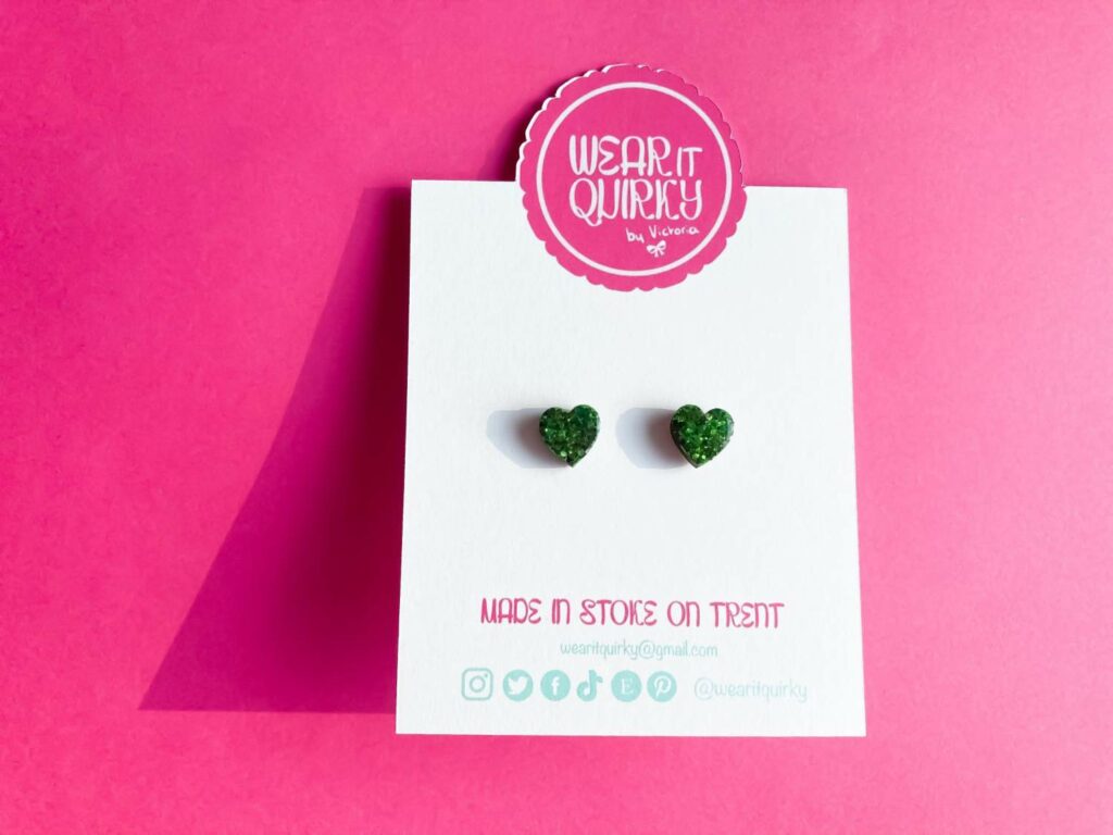 Glitter Heart Stud Earrings by Wear It Quirky