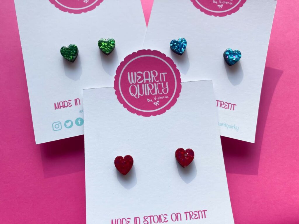 Glitter Heart Stud Earrings by Wear It Quirky