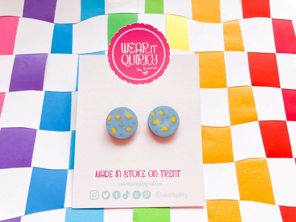 Far away Light and Blue Yellow Larger Studs handmade by Wear It Quirky