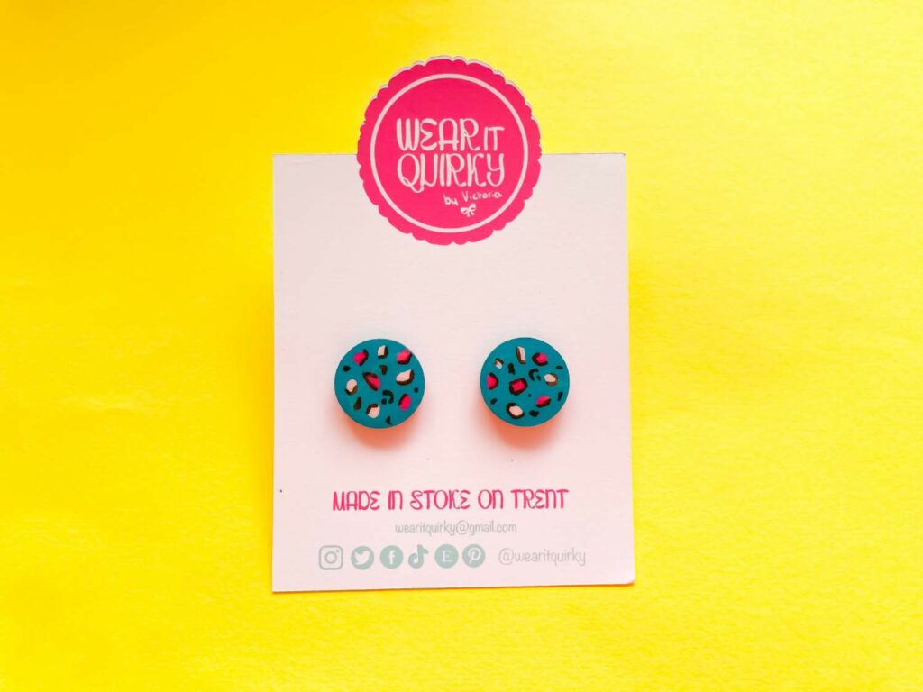 Turquoise and Pink Leopard Print Stud Earrings by Wear It Quirky