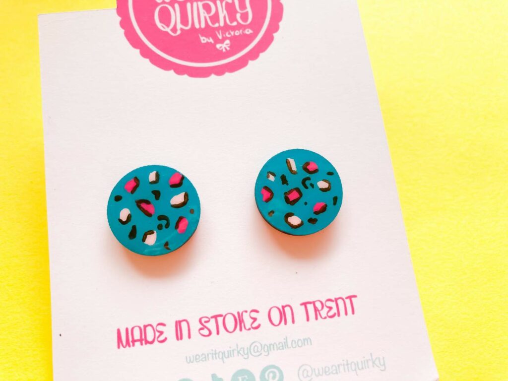 Turquoise and Pink Leopard Print Stud Earrings