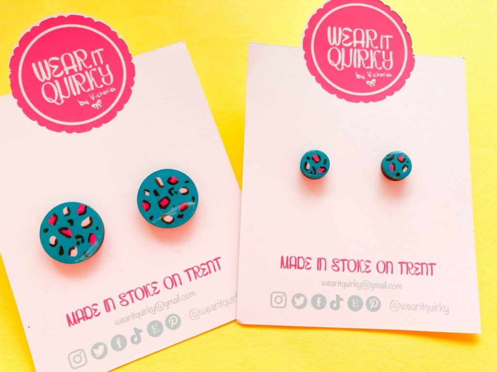 Turquoise and Pink Leopard Print Stud Earrings