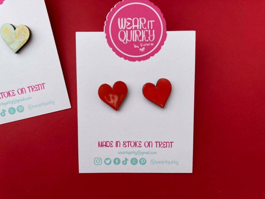 Cherry Red Heart Stud Earrings