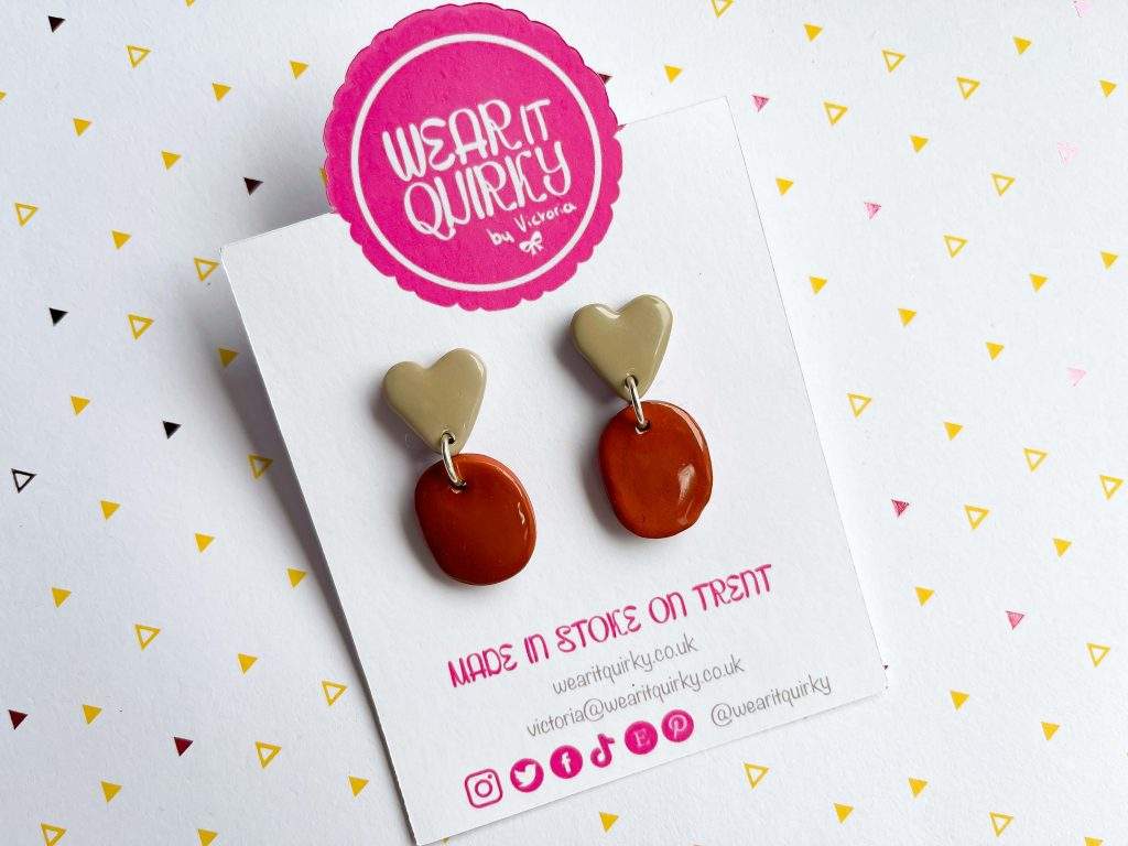 Grey and Brown Heart Stud Dangles