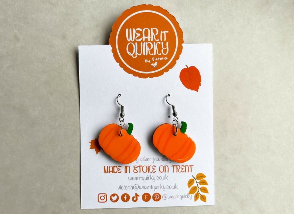 Wooden Pumpkin Dangle Earrings