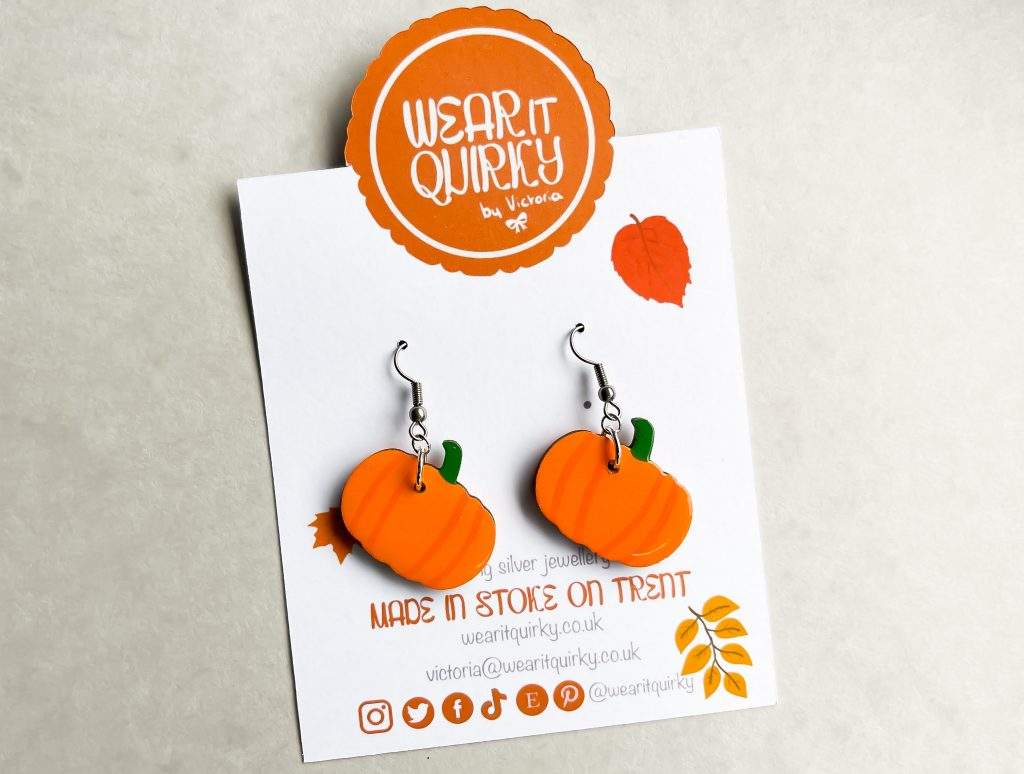 Wooden Pumpkin Dangle Earrings