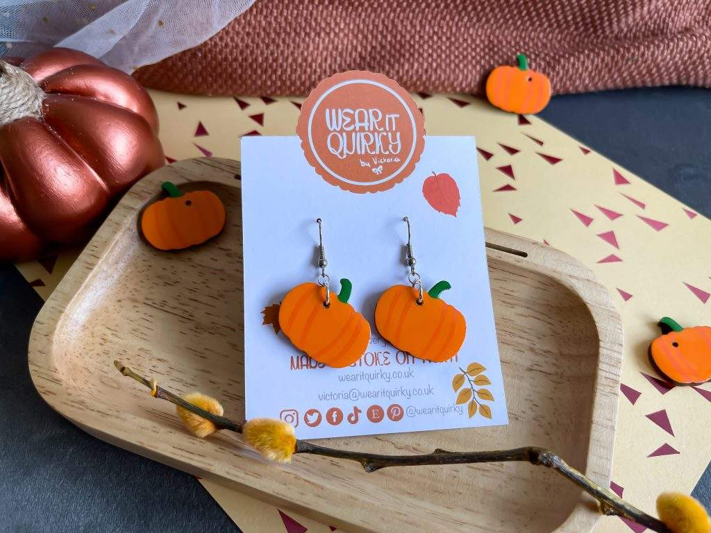 Cute Wooden Pumpkin Dangle Earrings