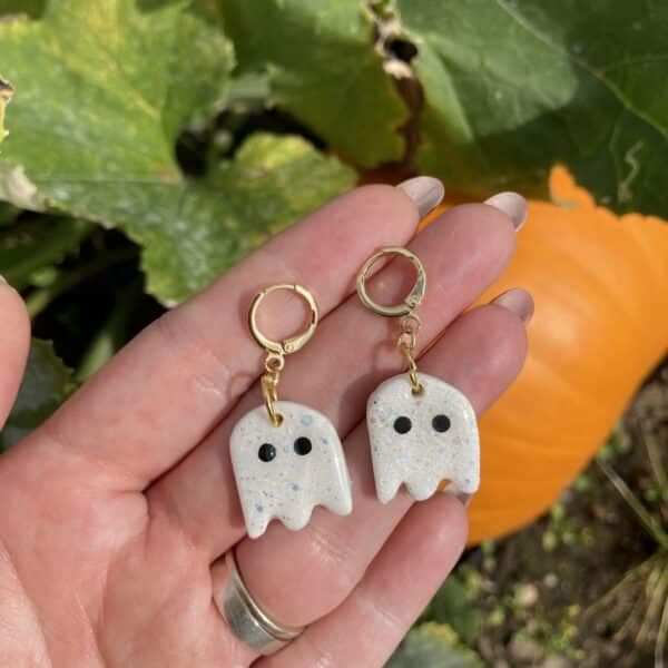 White Ghost Dangle Earrings Medium