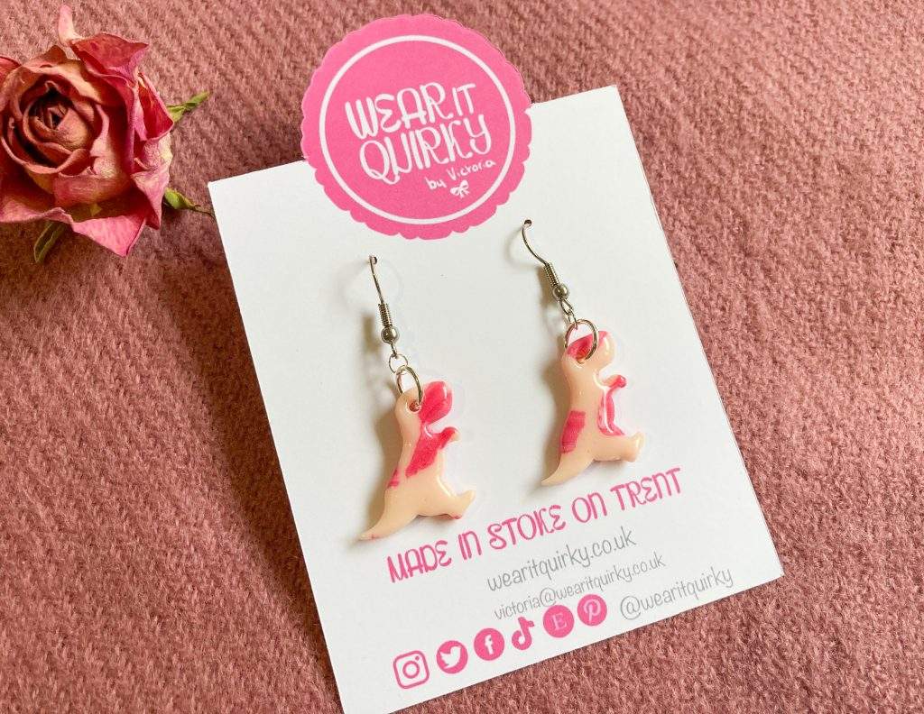 Dinosaur Pink Dangle Earrings