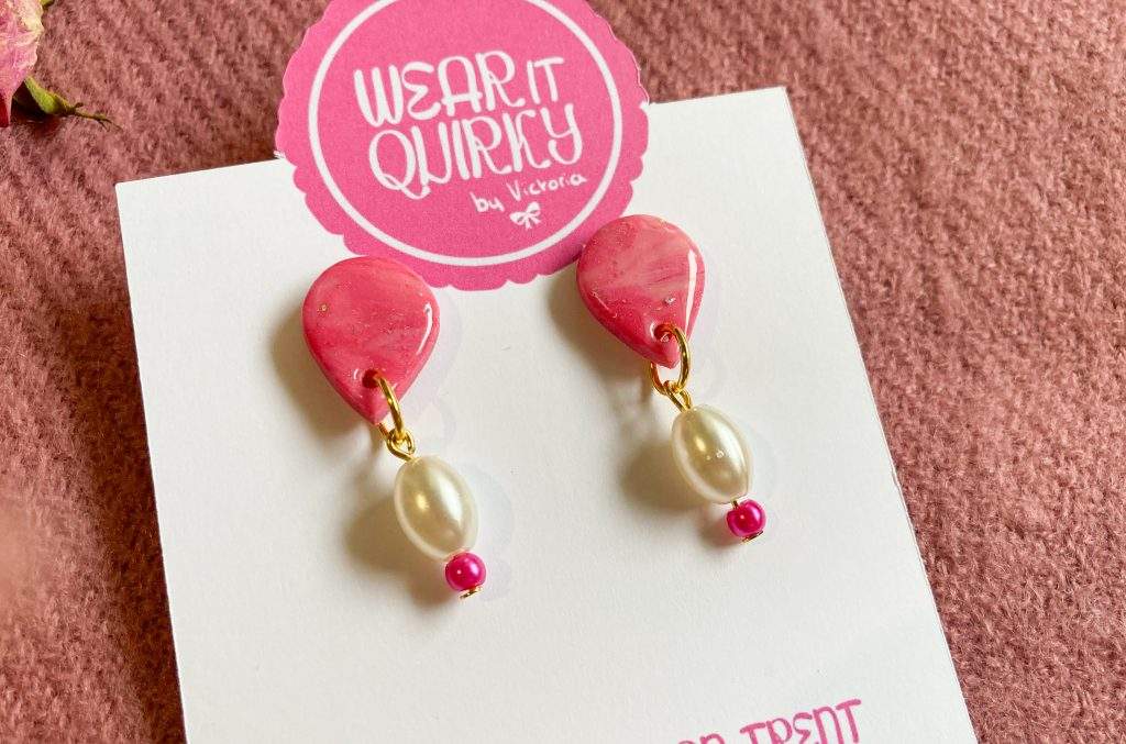 Pink Teardrop Charm Dangle Earrings