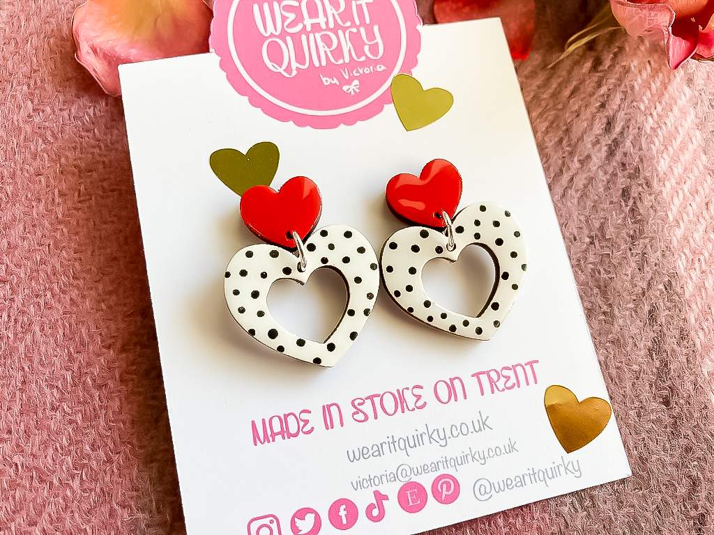 Polka Dot Double Heart Studs - Wear It Quirky