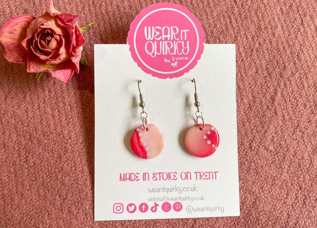 Pink Circle Dangle Earrings