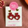 Red Glitter Double Heart Studs