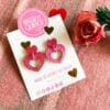 Metallic Pink Double Heart Studs