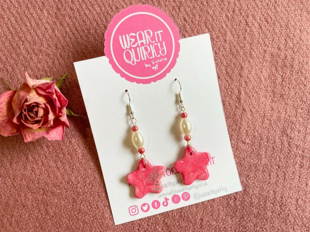 Pink Star Beaded Charm Dangle Earrings