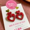 Red Glitter Double Heart Studs