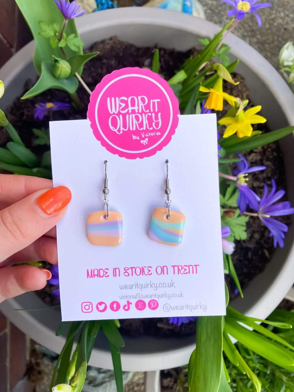 Clay Stripe Square Earrings