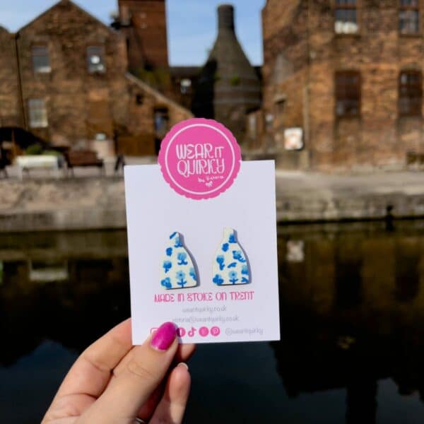 Bottle Kiln in Blue Floral Stud Earrings