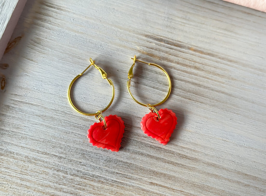 Red Heart Gold Hoops