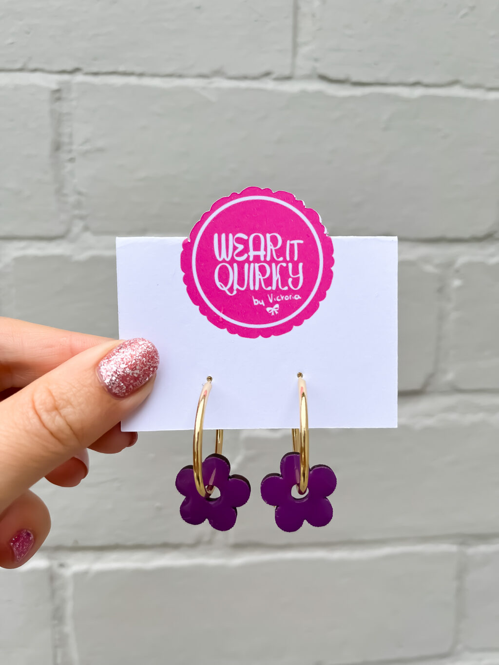 Purple Flower Hoop Earrings