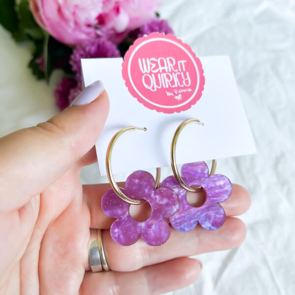 Purple Acrylic Flower Hoop Earrings