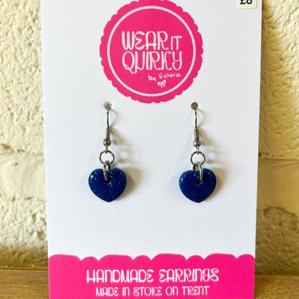 Blue Curved Heart Dangle Earrings