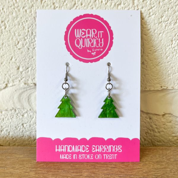 Glitter Christmas Tree Dangle Earrings