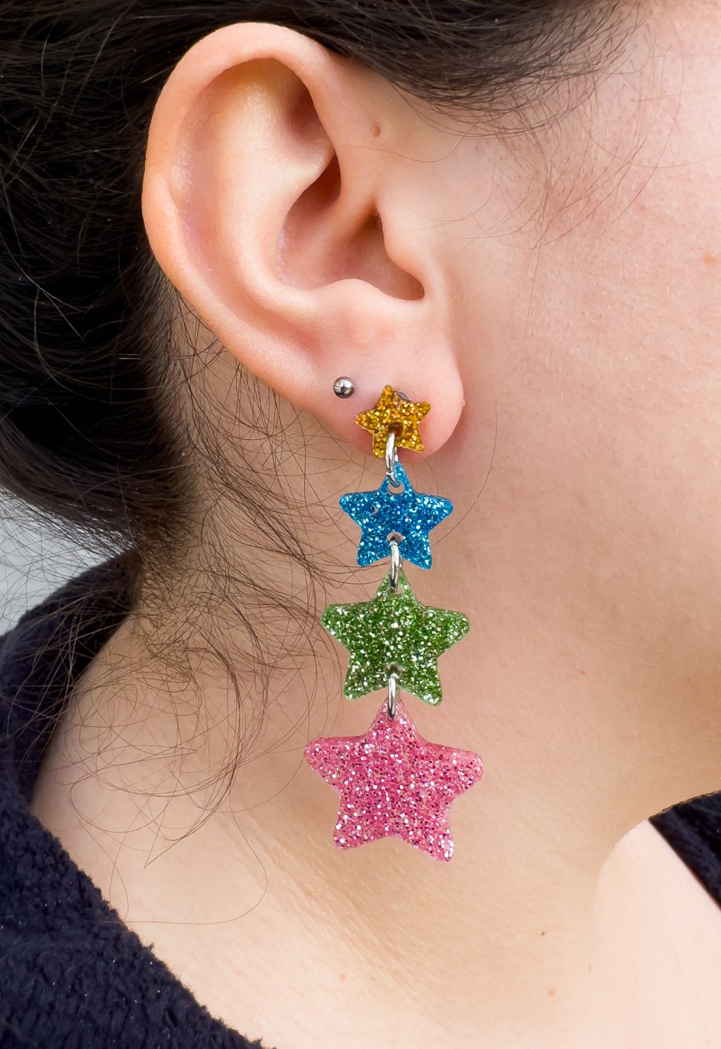 Cascading Glitter Star Stud Earrings
