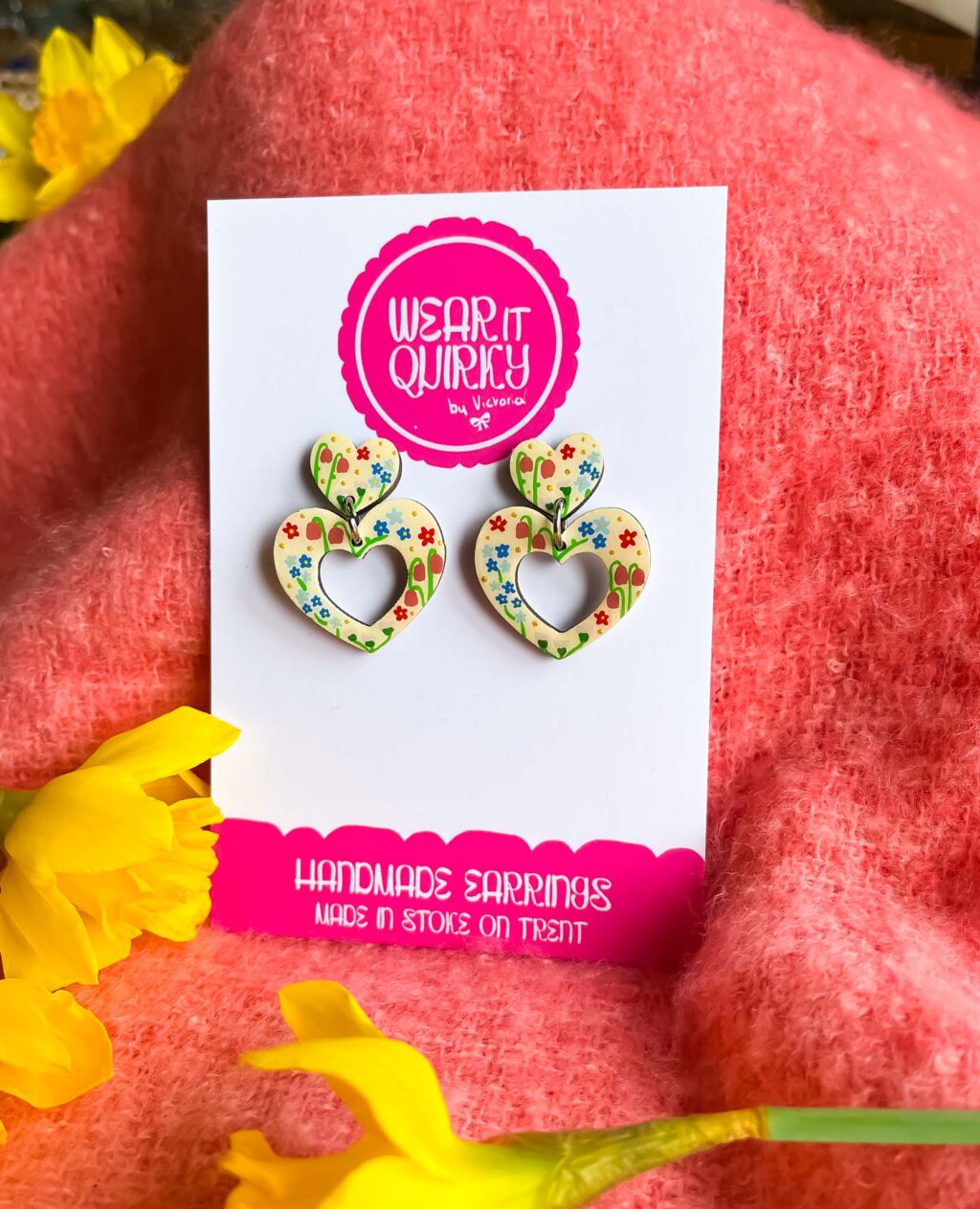 Wildflower Double Heart Stud Dangle Earrings