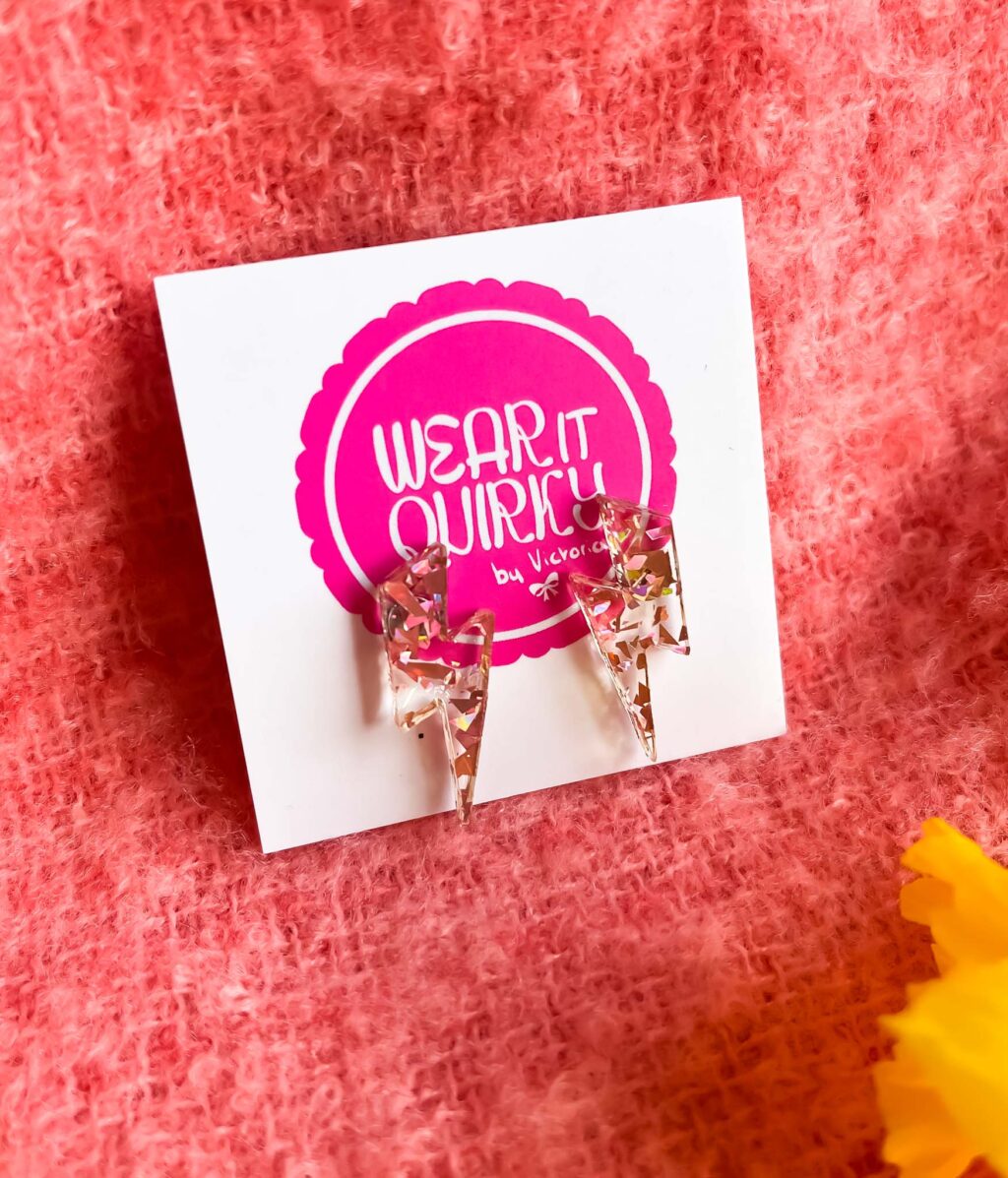 Small Disco Glitter Pink Stud Earrings
