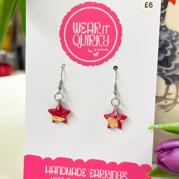 Red and Gold Star Dangle Earrings