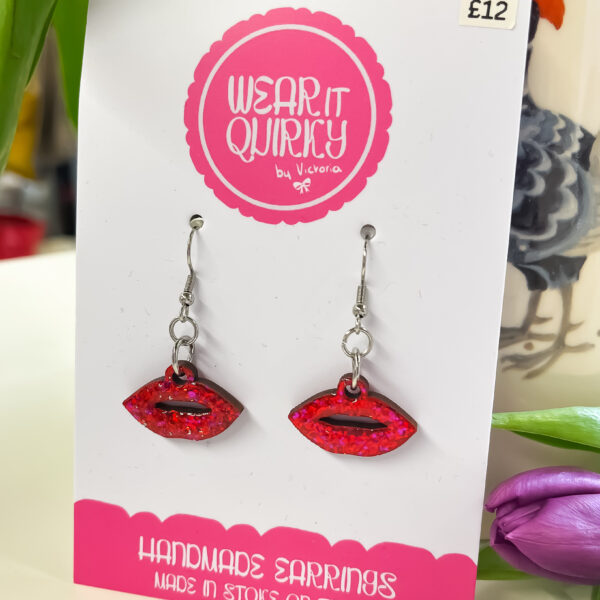 Red Glitter Lip Dangle Earrings
