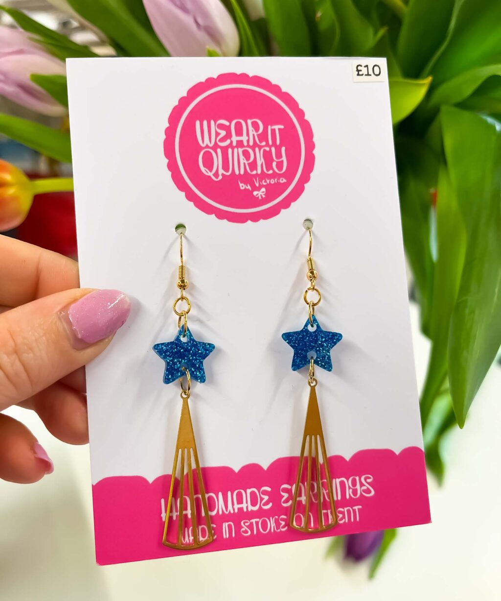Blue Star Gold Charm Dangle Earrings