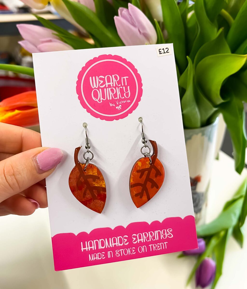 Wooden Leaf Dangle Earrings