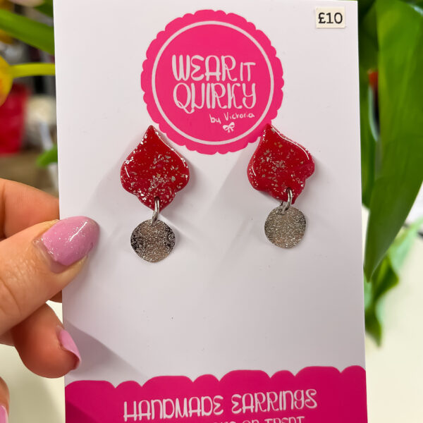 Red and Silver Stud Drop Dangle