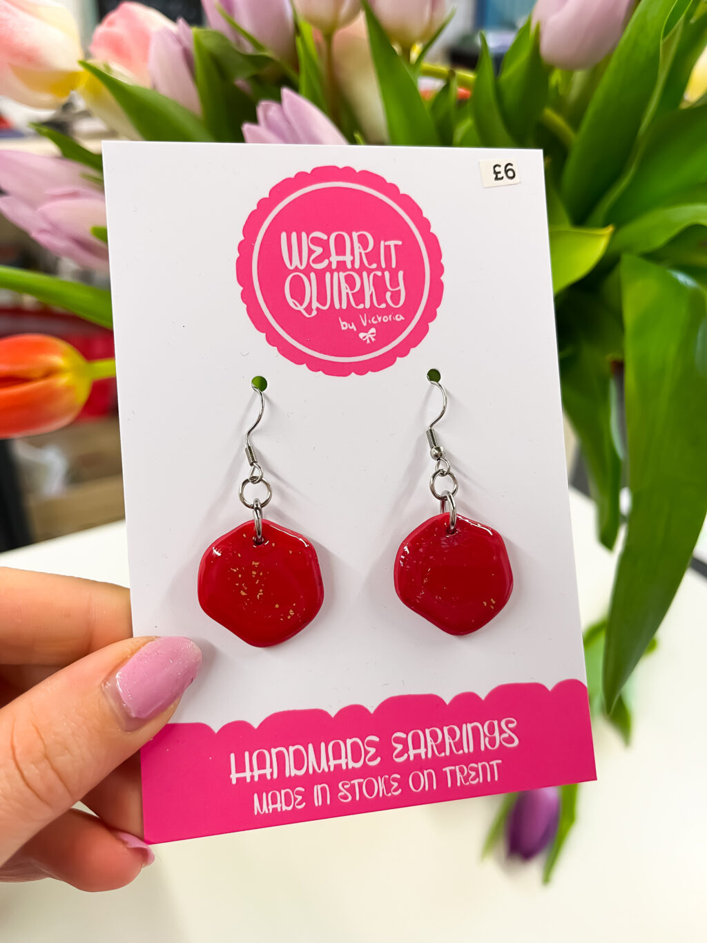 Red Pebble Dangle Earrings