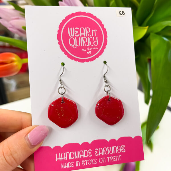 Red Pebble Dangle Earrings