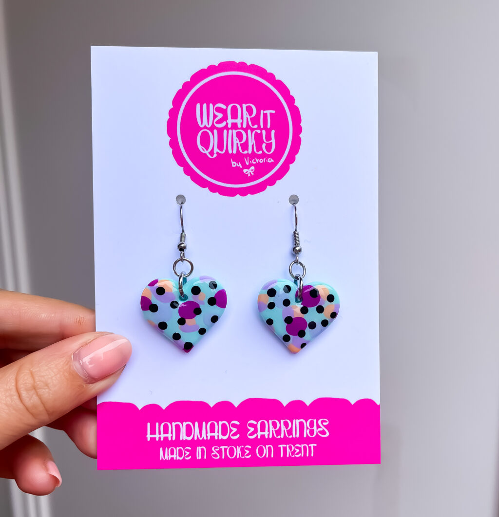 Spotty Turquoise Heart Dangle Earrings