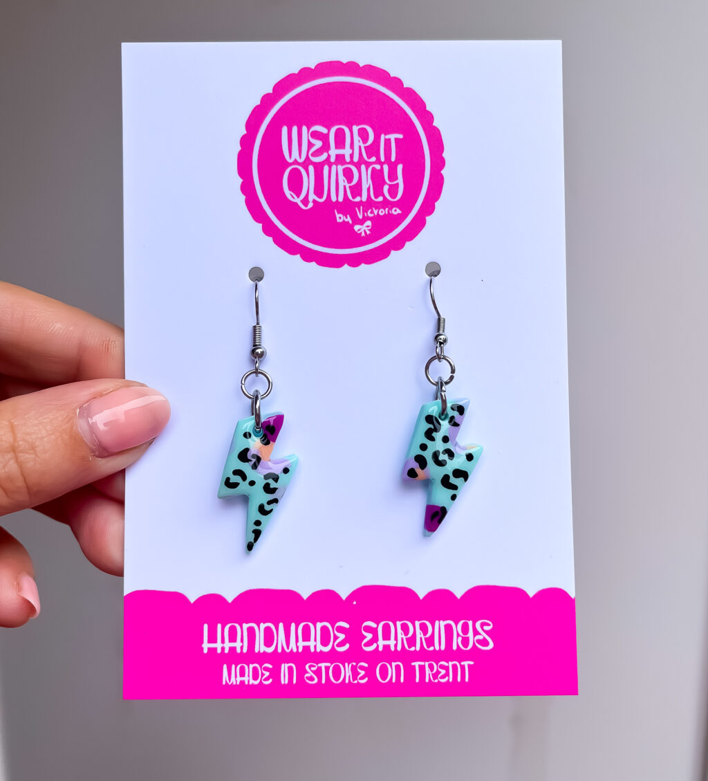 Leopard Print Turquoise Lightning Bolt Dangle Earrings