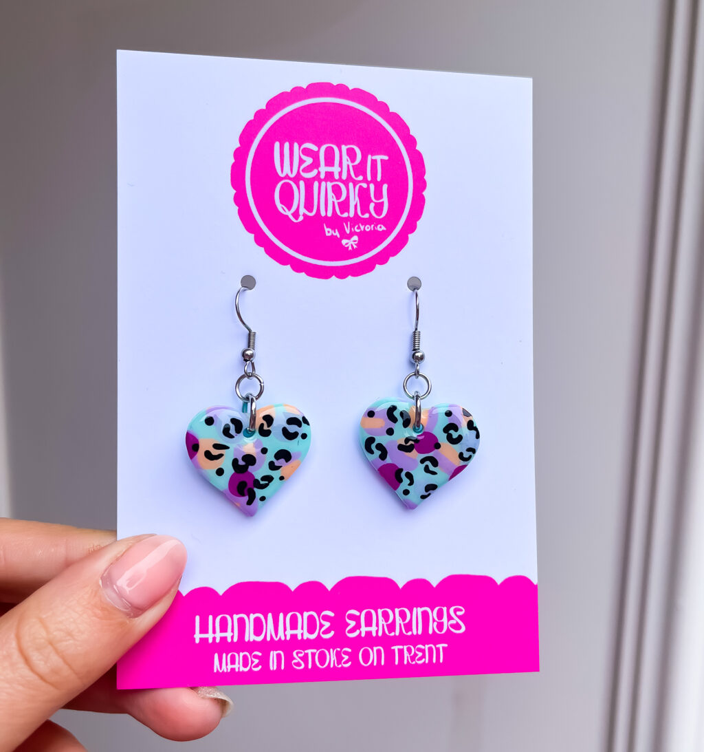 Leopard Print Turquoise Heart Dangle Earrings