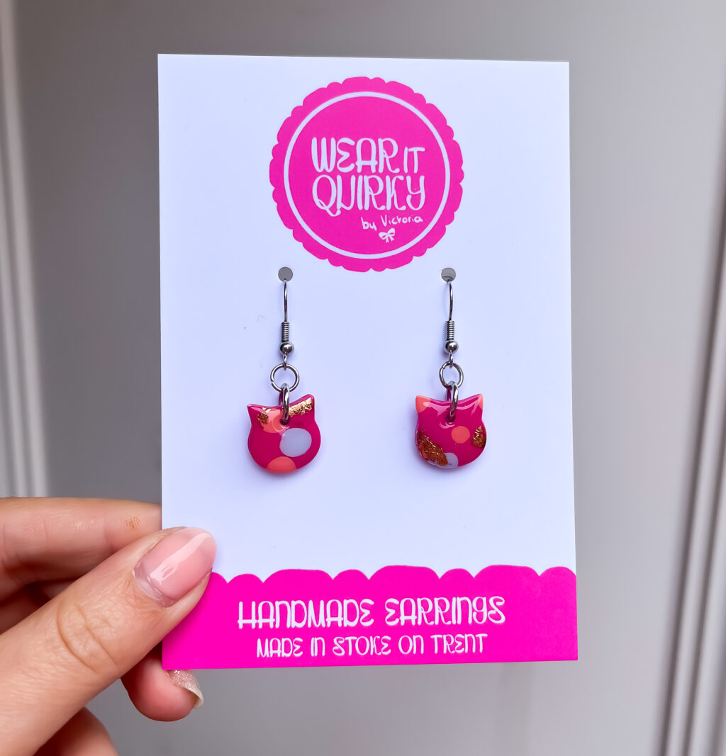 Pink Cat Dangle Earrings