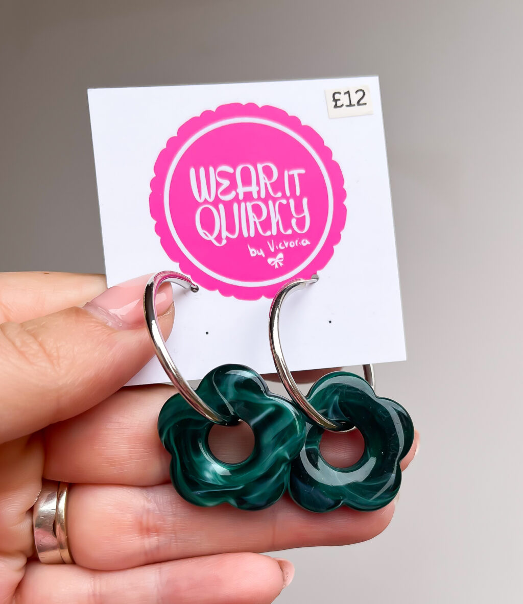 Green Flower Hoop Earrings