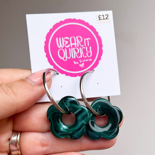 Green Flower Hoop Earrings