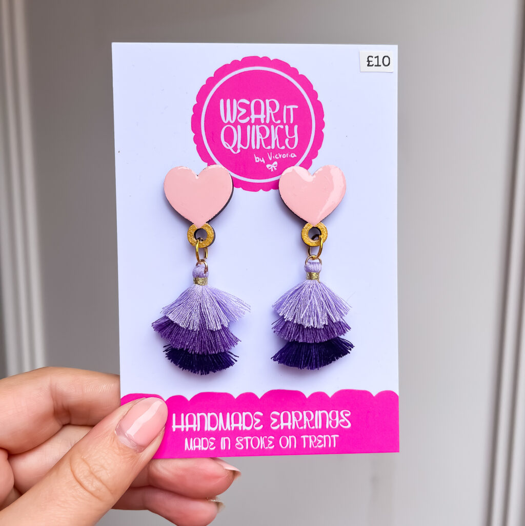 Pink Heart Stud with Purple Tassel