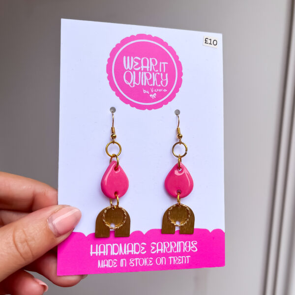 Pink and Gold Dangle Earrings