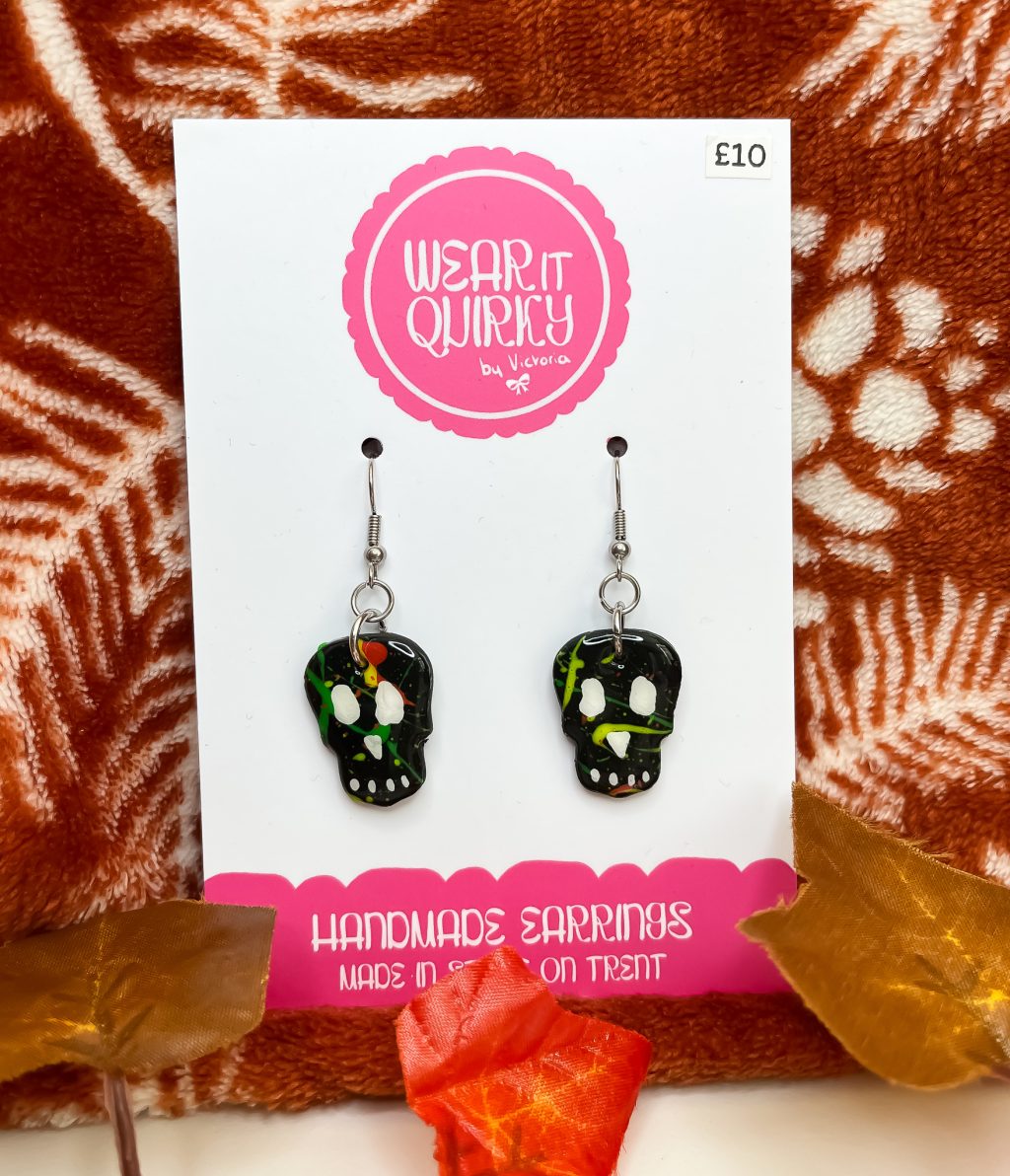 Large Black Skull Dangle Earrings