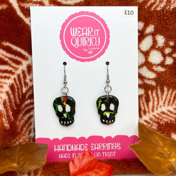 Large Black Skull Dangle Earrings