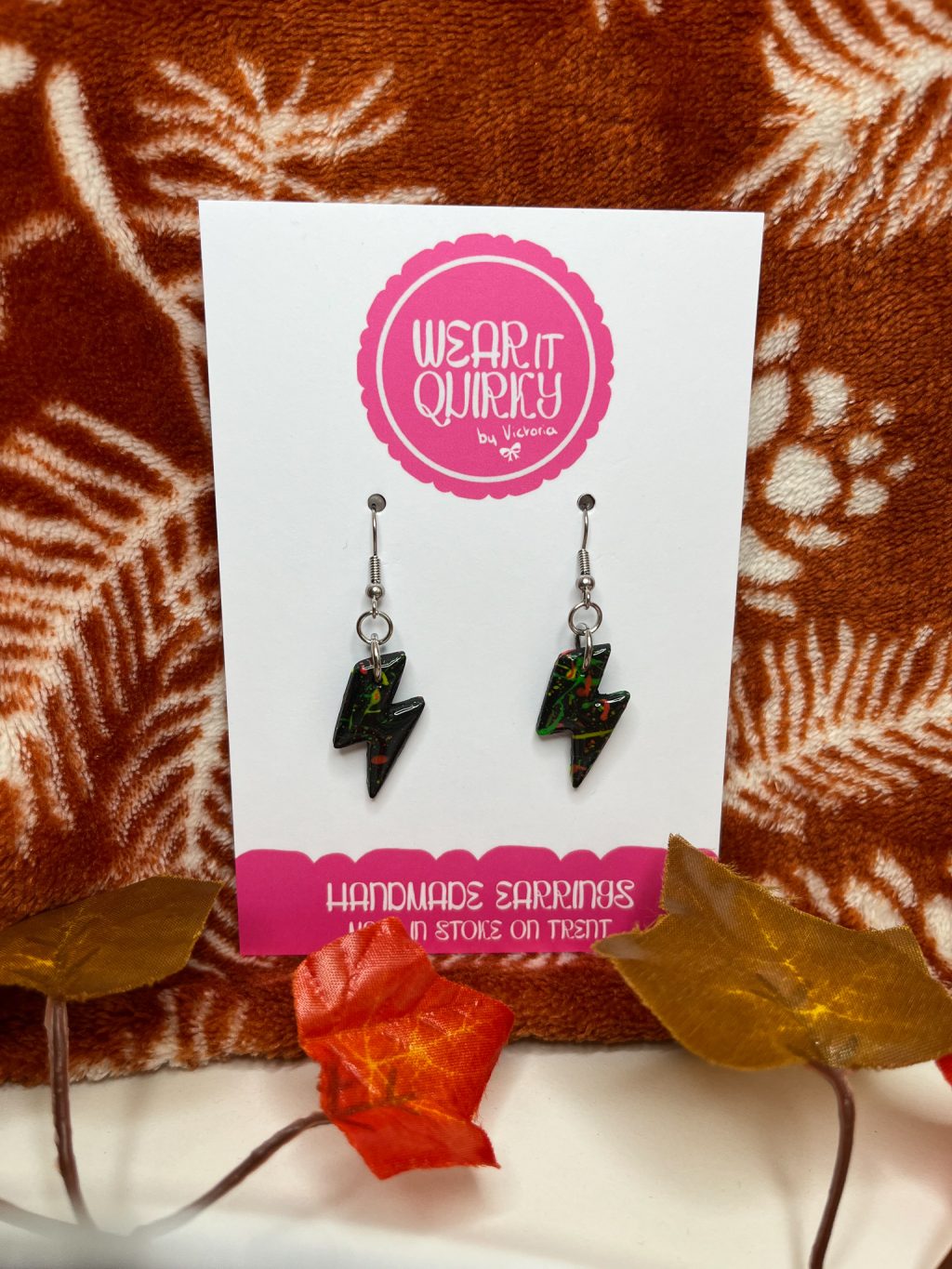 Black Bolt Dangle Earrings