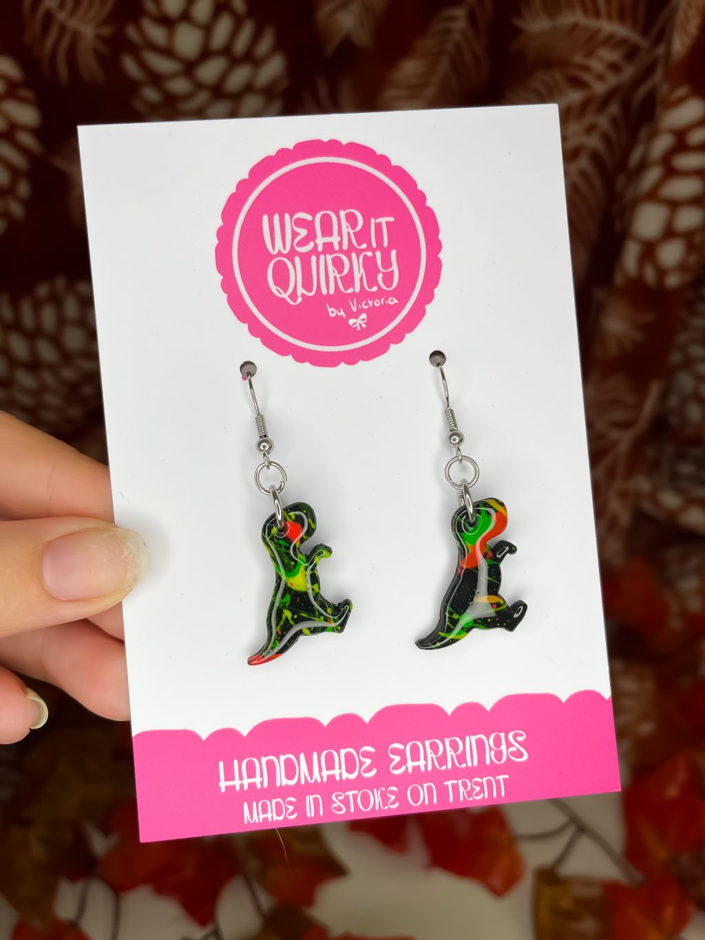 Black Dinosaur Dangle Earrings